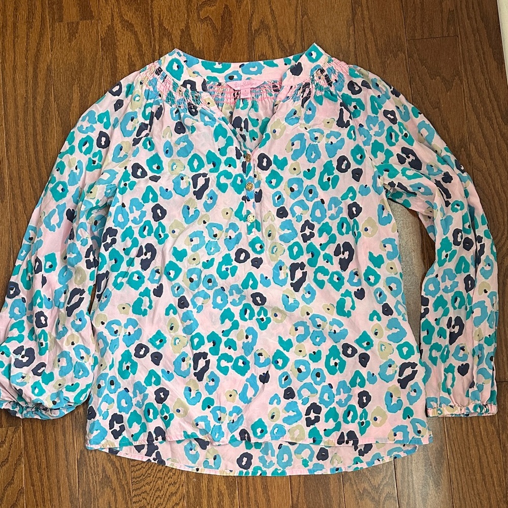 Lilly Pulitzer Vibrant Pink and Teal Blouse